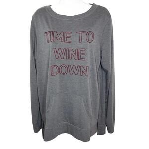 C. Wonder Women's Embroidered Time to Wine Down Grey Pullover Sweater(1762)